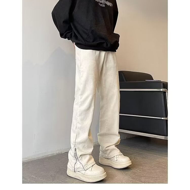 2024 nuevo estilo americano vibe pantalones callejeros marca de moda shuai jeans blancos pantalones delgados rectos