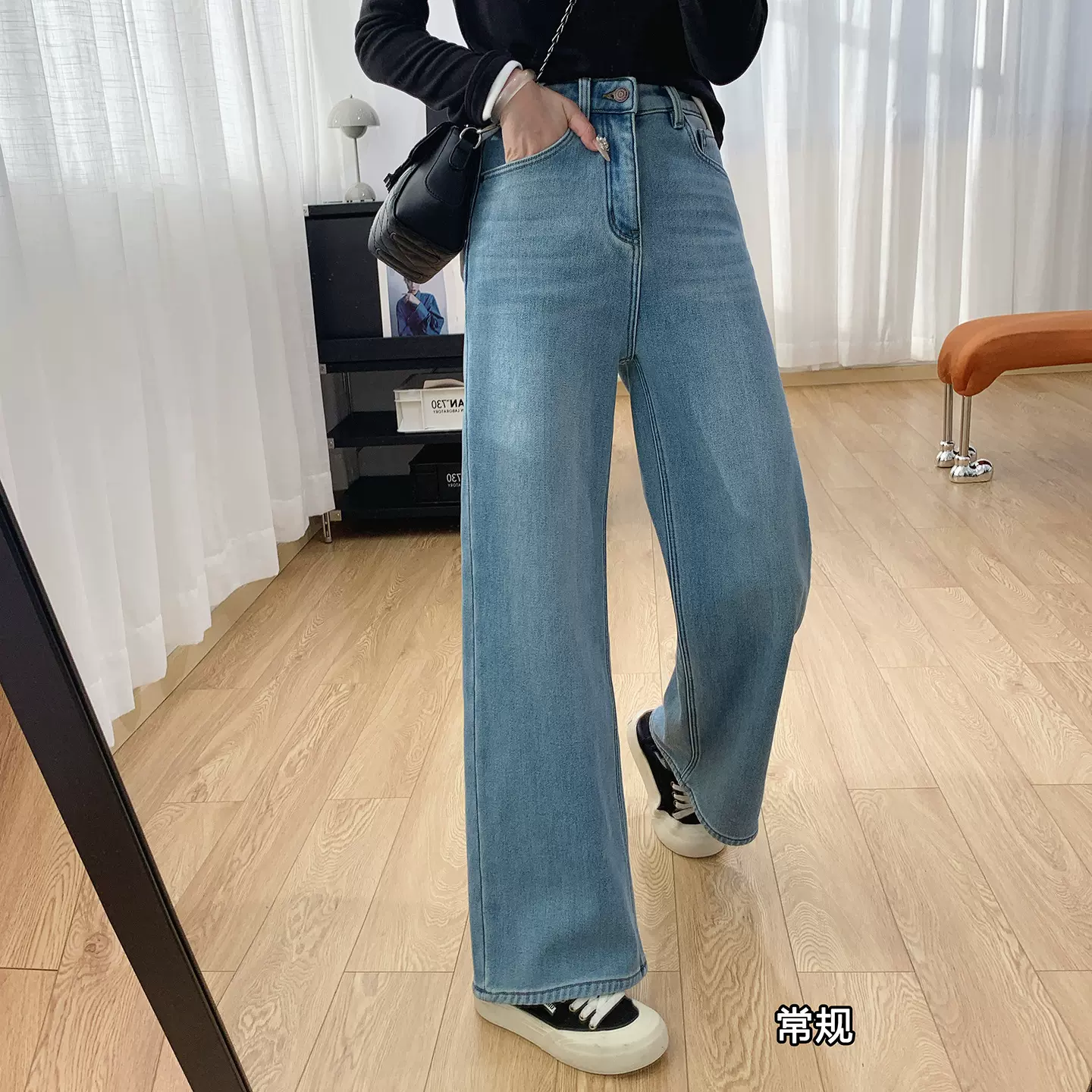 好看巨显瘦高腰加厚加绒阔腿牛仔裤女冬季宽松直筒2025新款裤子冬