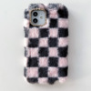 The new checkered plush mobile phone case is suitable for iPhone15 protective cover X tide 7p women's 12 super soft warm hand 14