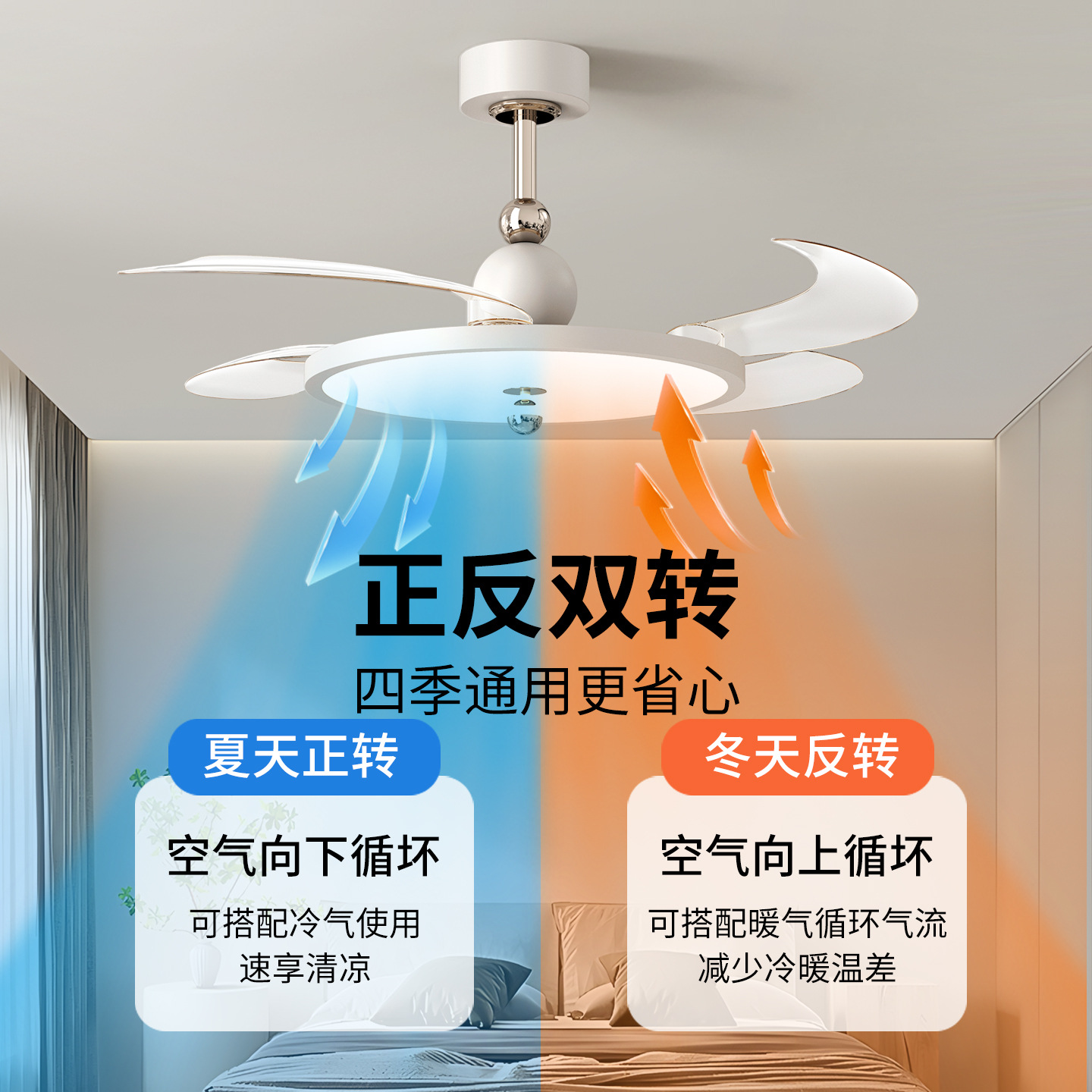 Ventilador de techo invisible con luz, estilo vintage color crema, nuevo modelo 2026, ventilador de techo integrado con luz para comedor, dormitorio, sala de estar, 412L. image 3