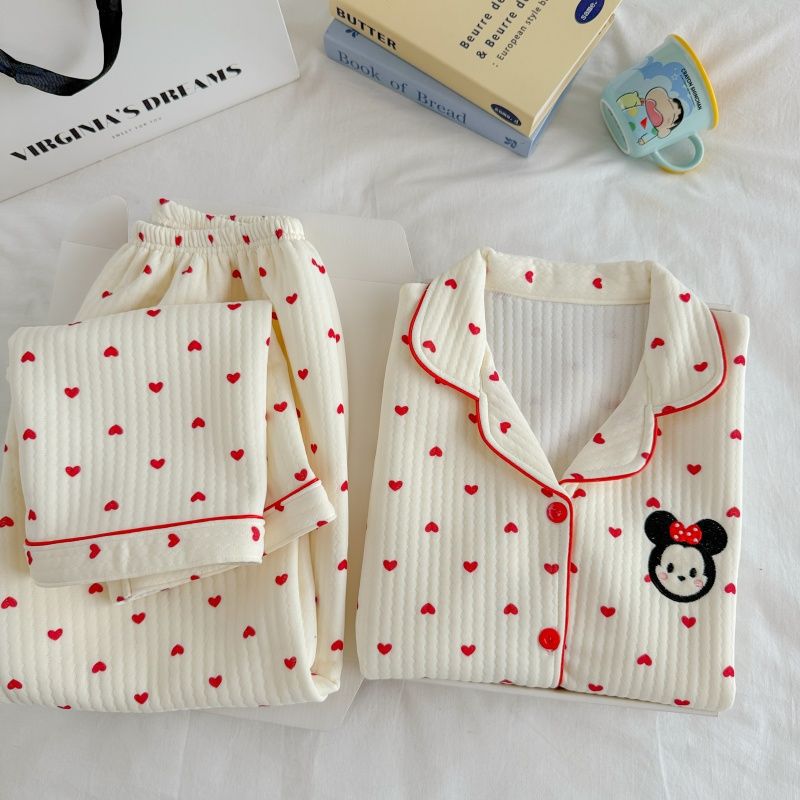 Algodón de aire al por mayor transfronterizo pijama intercalado de mujeres otoño invierno calentamiento algodón intercalado grueso cardigan dulce ropa de casa a cuadros