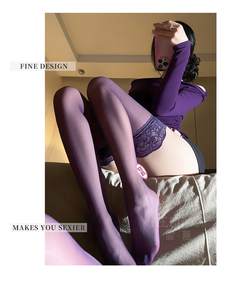 Faimu Women’s Lace Core-Spun Silk Stockings with Suspender, Wine Red, One Size — detail image 16