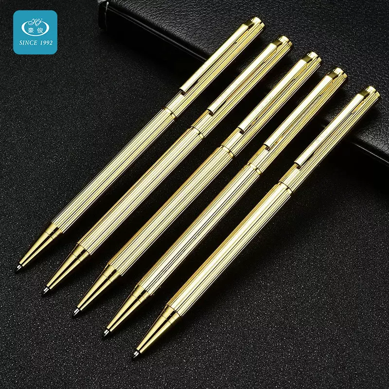 现货金属拉丝圆珠笔顺滑个性商务签名黑色油性笔哑金色礼品促销笔