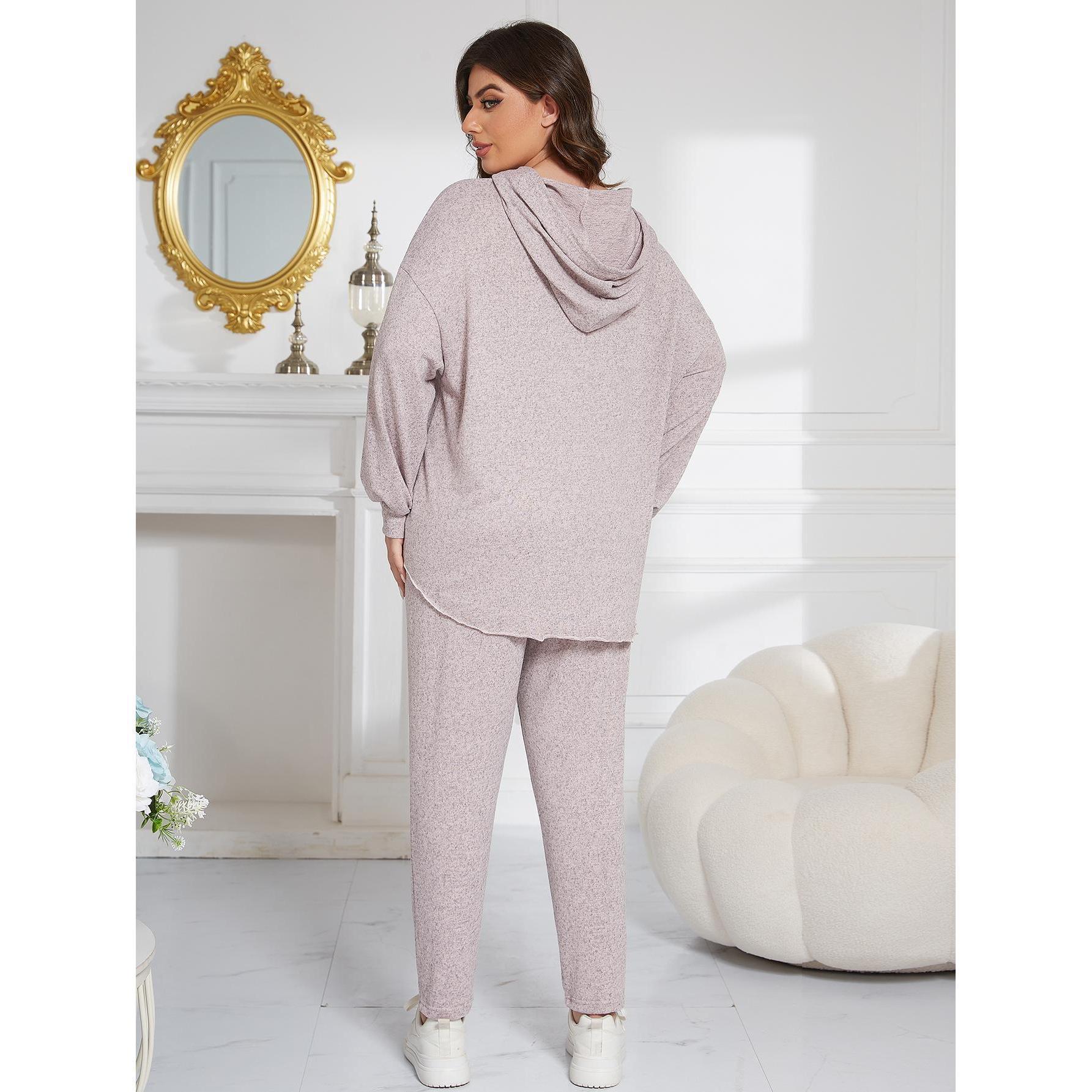 Neues großes Heimkleidungsset für Herbst und Winter, langärmeliger, molliger, übergroßer Pyjama mit Kapuze für Damen_voghion.com