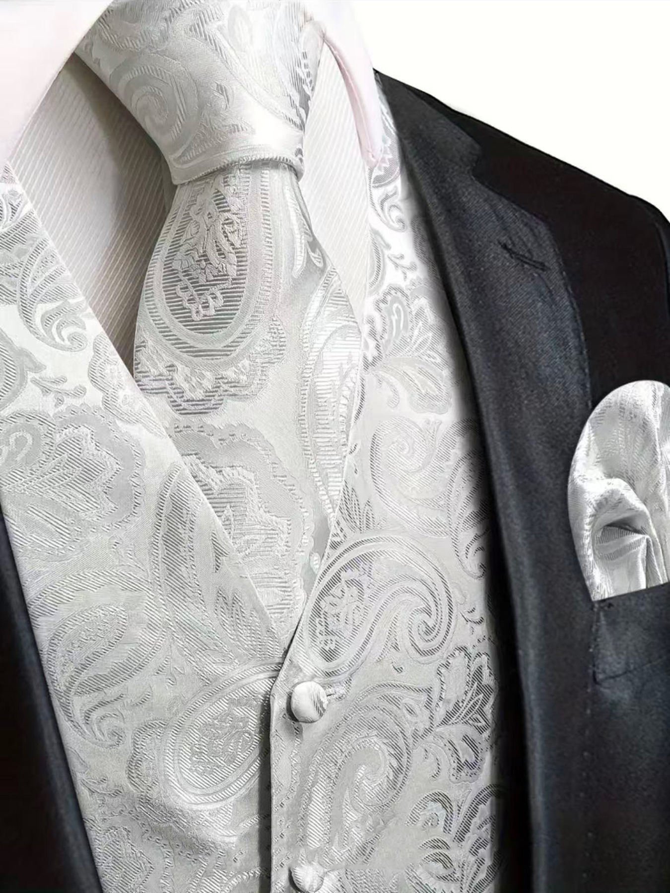 Herren Paisley Weste Set Mit Krawatte Einstecktuch Manschetten_voghion.com