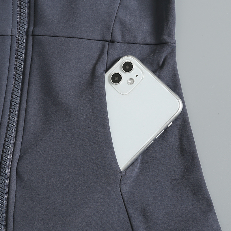Slim fit sportvest voor dames, lente/herfst, lange mouwen, ritssluiting, opstaande kraag, ademend, geschikt voor fitness, hardlopen en bescherming tegen de zon._voghion.com
