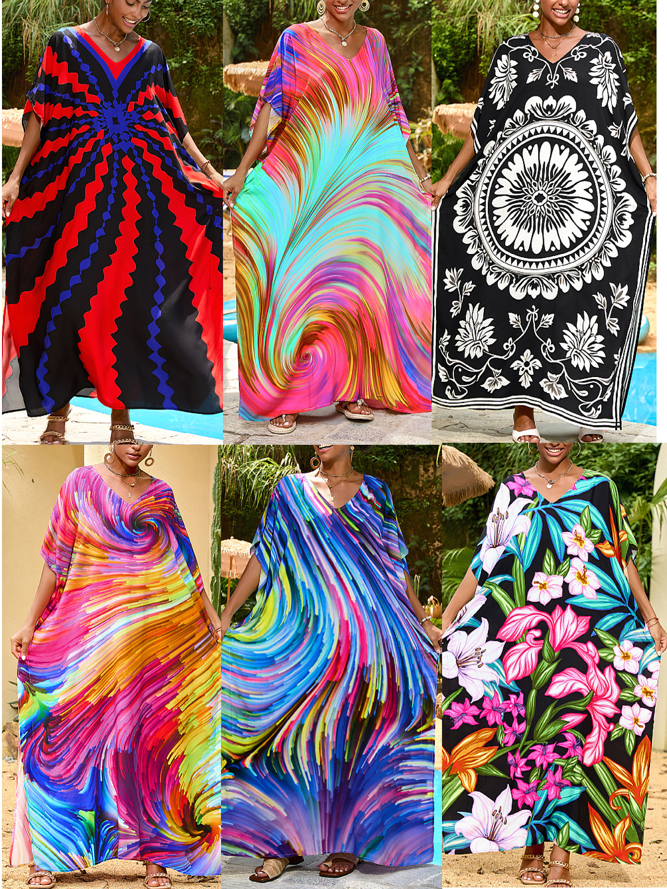 Transfronterizo nuevo algodón impresa camiseta de playa suelta vestido de vacaciones bikini con buñuelo A031