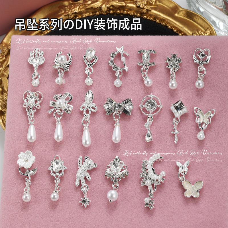 New Pendant Series Nail Art Accessories Alloy Bow Flower Trendy Wearable Nail Stickers Rhinestone Decoration