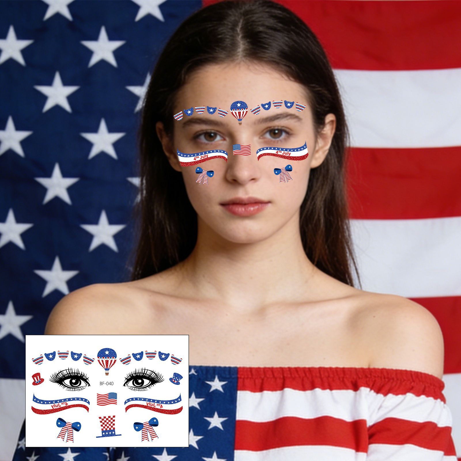 Tatuajes Temporales Faciales del Día de la Independencia 250 Aniversario de Papel de Transferencia de Agua Impermeables