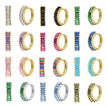 跨境s925银针热销欧美大圈锆石耳环耳扣百搭镶钻多色圆耳圈耳扣女