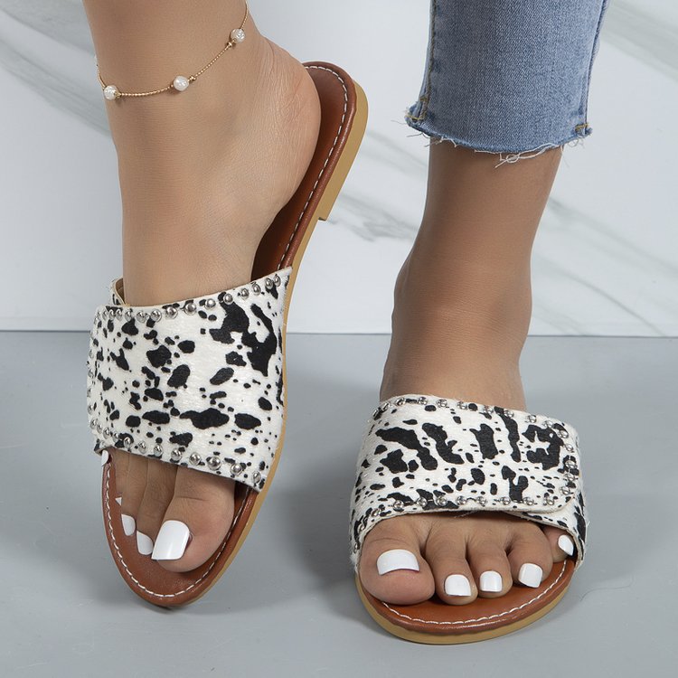 Women's Casual Cow Pattern Leopard Round Toe Slides Slippers display picture 13