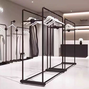 Shelf for Women's Clothing Store Island Display Rack, Floor-Standing Black Iron Double-Row Garment Display Rack, Hot-Selling for Foreign Trade