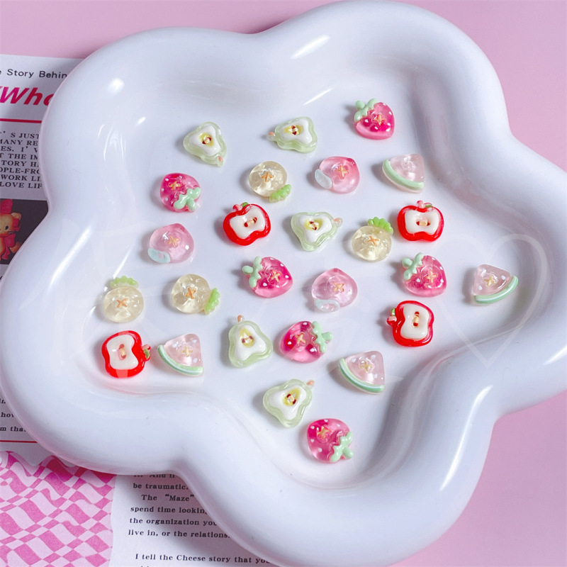 ミニ氷透明スイカイチゴ桃模造ボタン形状樹脂アクセサリー DIY クリーム接着剤ジュエリー装飾パッチ|undefined