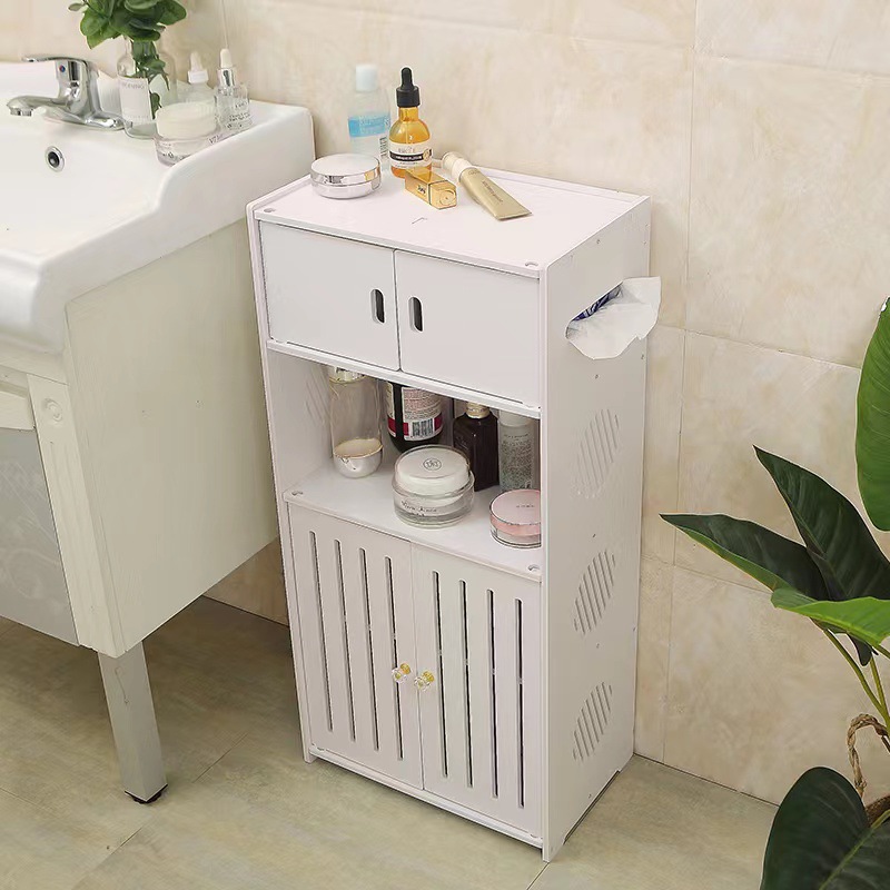 De estilo chino de doble puerta vertical gabinete de baño rack de almacenamiento de pie Baño de pie estante de almacenamiento mesa de noche sin ponche