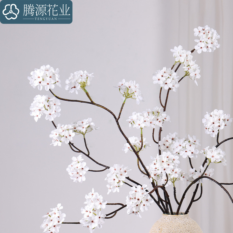 中式家居绢布仿真装饰梨花假花新中式道具批发长枝梨花|undefined