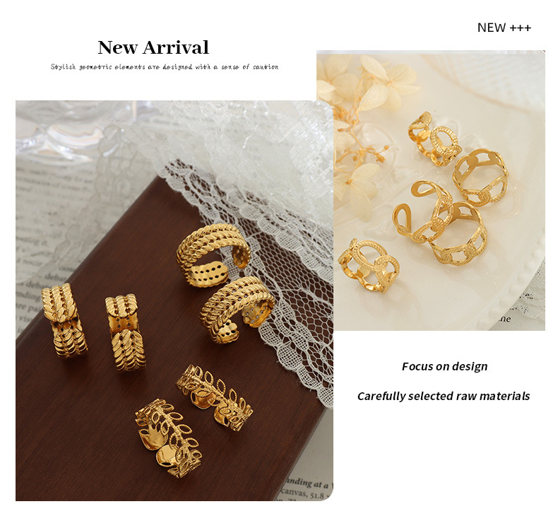 Bar Occasion Wholesale Jewelry Fashion Geometric 304 Stainless Steel 18K Gold Plated Open Ring