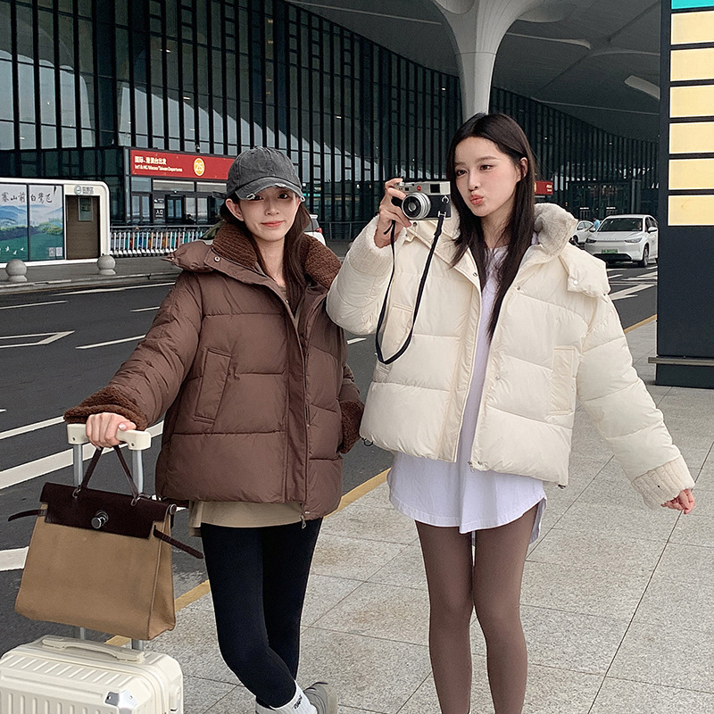 Algodón corto para mujeres 2024 invierno nuevo estilo coreano estilo europeo y americano empalmado plumón chaqueta de algodón de mujer gruesa abrigo de moda