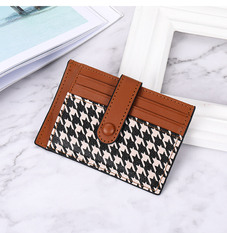 PU Leather Material Houndstooth, Plaid Pattern All Seasons Season Women's Houndstooth Plaid Pu Leather Buckle Wallets