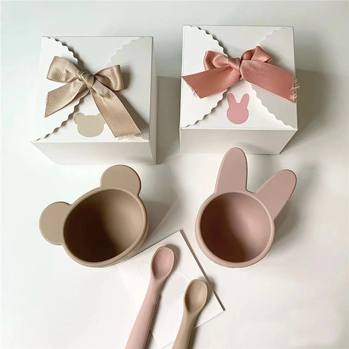 ins Korean baby baby food supplement special bowl spoon rice cereal rice noodle tableware set anti-fall silicone set