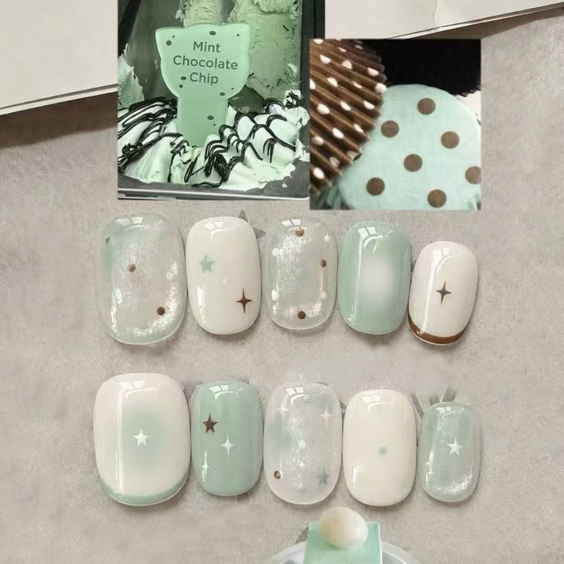 Korean-style gentle, fresh, and healing press-on nails with starlight polka dots, beautiful fake nail patches, direct wholesale from cross-border factory Korean-style gentle, fresh, and healing press-on nails with starlight polka dots, beautiful fake nail patches, direct wholesale from cross-border factory