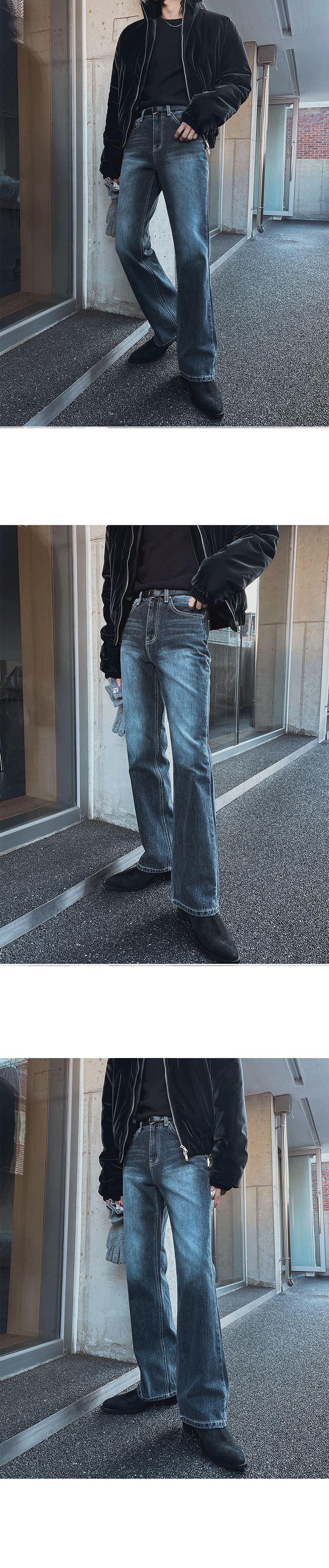 Men's Retro Washed Straight Leg Jeans Winter Casual Cleanfit Korean Style Mid Waist Stretch Polyester Outfit_mkmklike.com