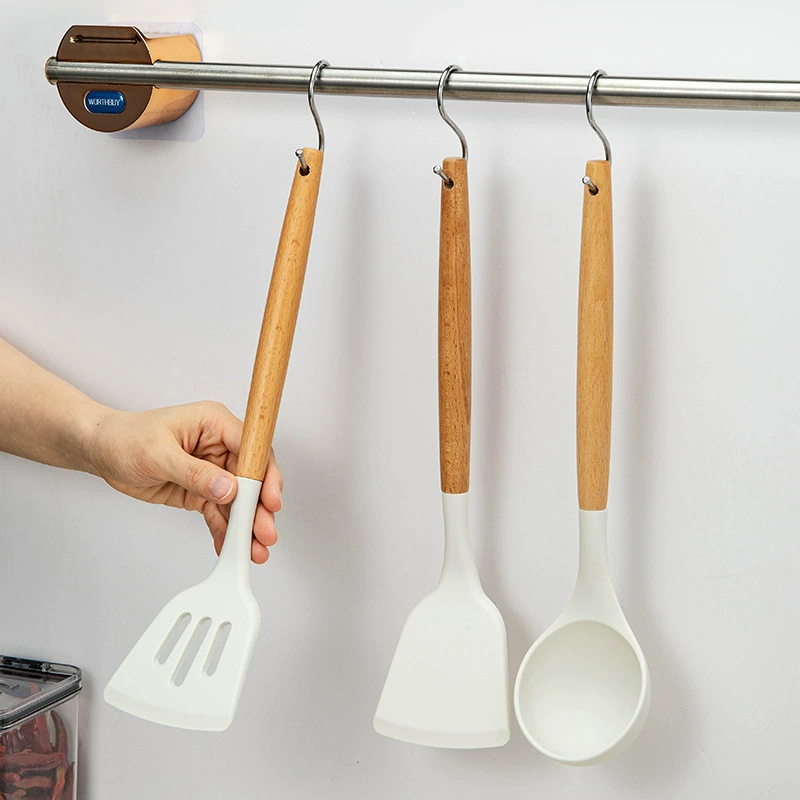 Силicone spatula set, деревянная ручка белый, термостойкие неприлипшие кухонные приборы (множество типов)