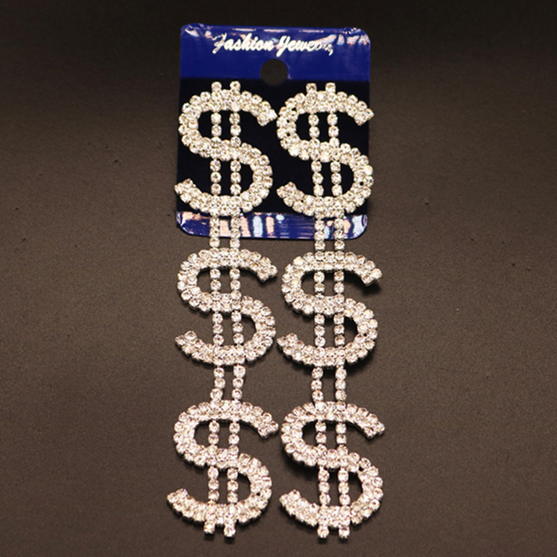 New European And American Fashion Micro-set Zircon Dollar Sign Earrings display picture 2