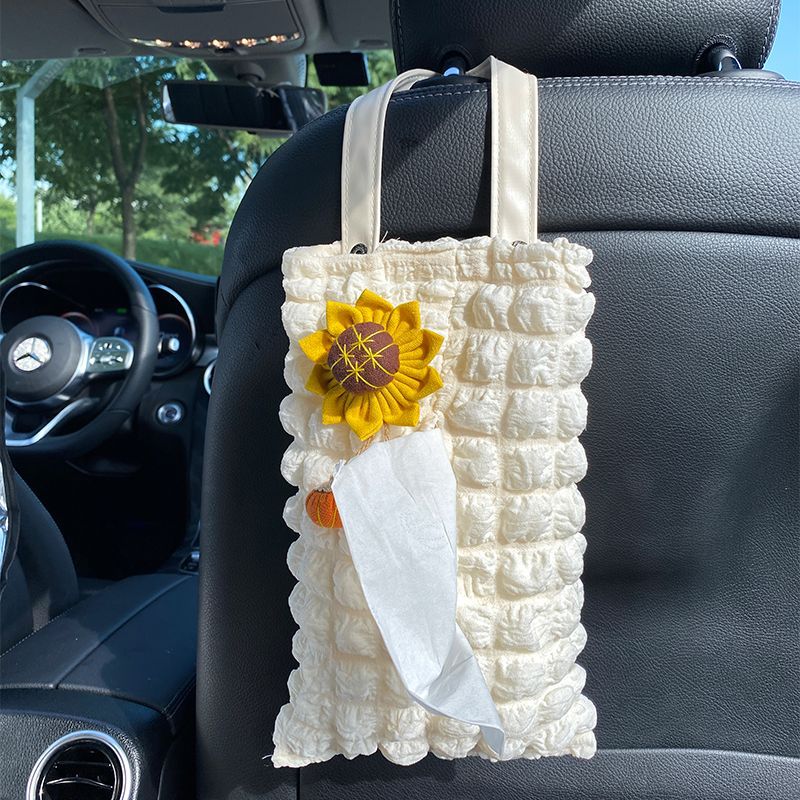 Che Zai Zhi Jin He Gua Shi – Car-mounted Tissue Holder Car tissue box/set - off-white-puff-sunflower-tissue-box
