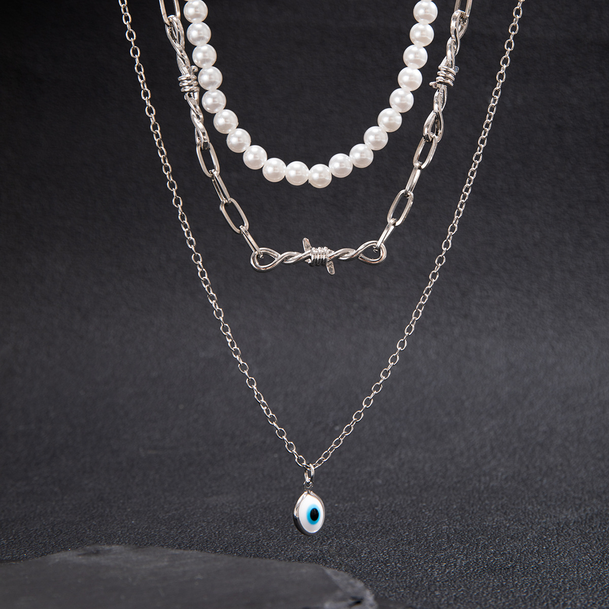 Solid Color Pattern Simple Style Classic Style Solid Color Imitation Pearl Alloy Pearl Men's Layered Necklaces Men Necklace Sets