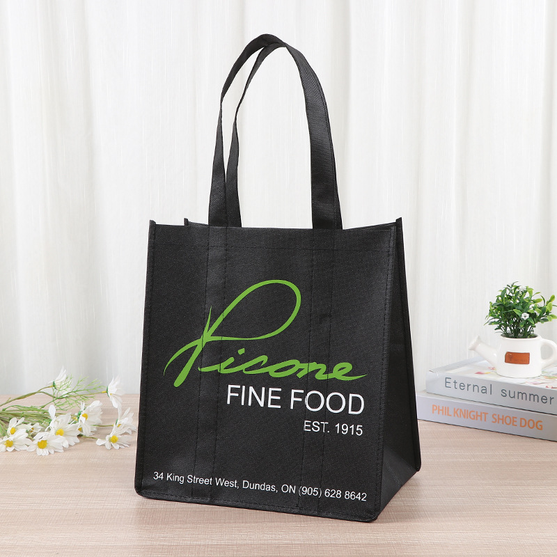 Bolsas de mano no tejidas negras supermercado general bolsas de compras de alimentos cosidas al por mayor bolsas de mano no tejidas tridimensionales