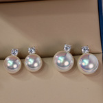 自研AKOYA海水仿珍珠耳钉戴妃单钻5A锆石925银针轻奢高级感气质