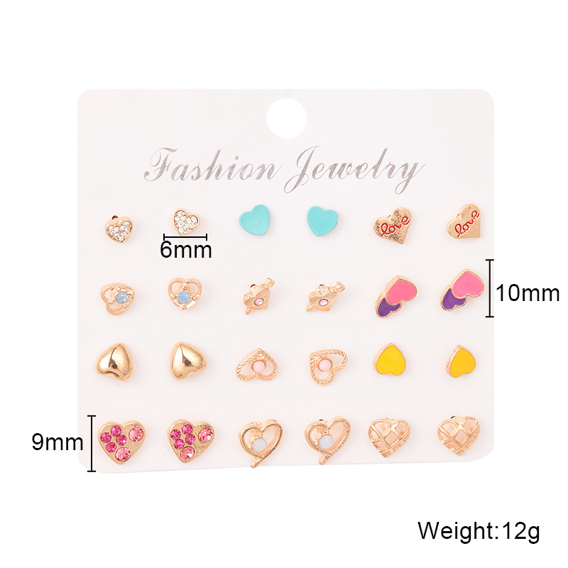 Fashion Color Dripping Alloy Heart-shaped Earrings Set Wholesale Nihaojewelry display picture 1