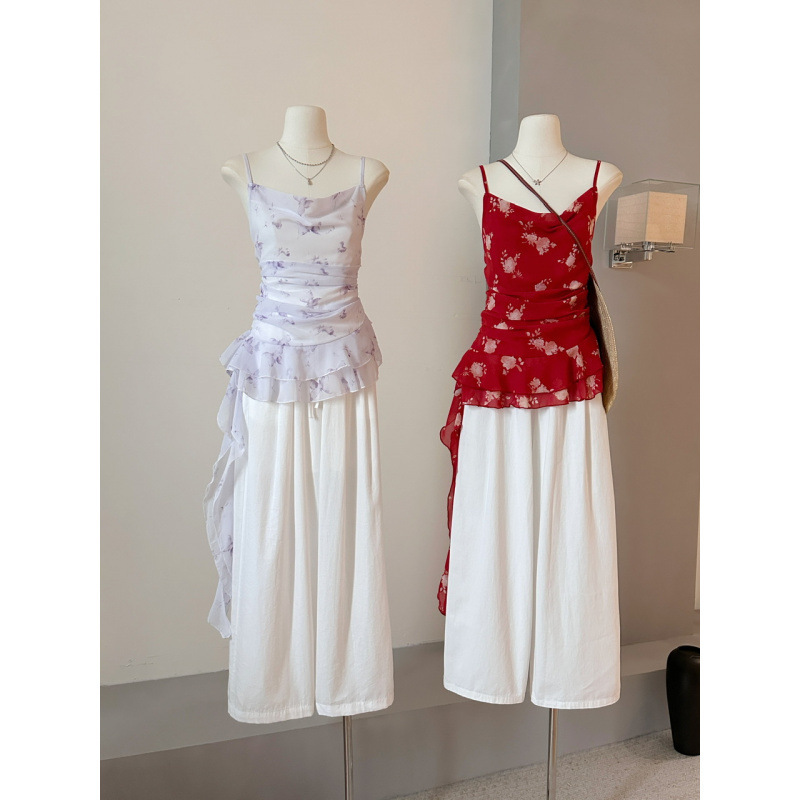 Elegant Short Camisole with Ruffled Neckline and Pleated Hem, Summer 2026