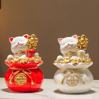 福袋招财猫客厅摆件电视柜桌面玄关发财装饰用品轻奢创意乔迁礼物