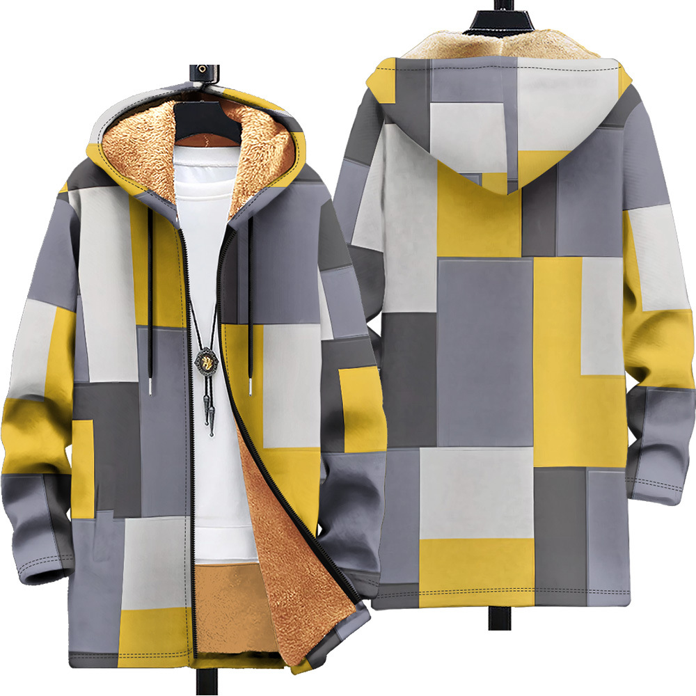 Multi pattern autumn and winter cotton jacket with French velvet 3D printing hooded cardigan zipper pocket thickened_voghion.com