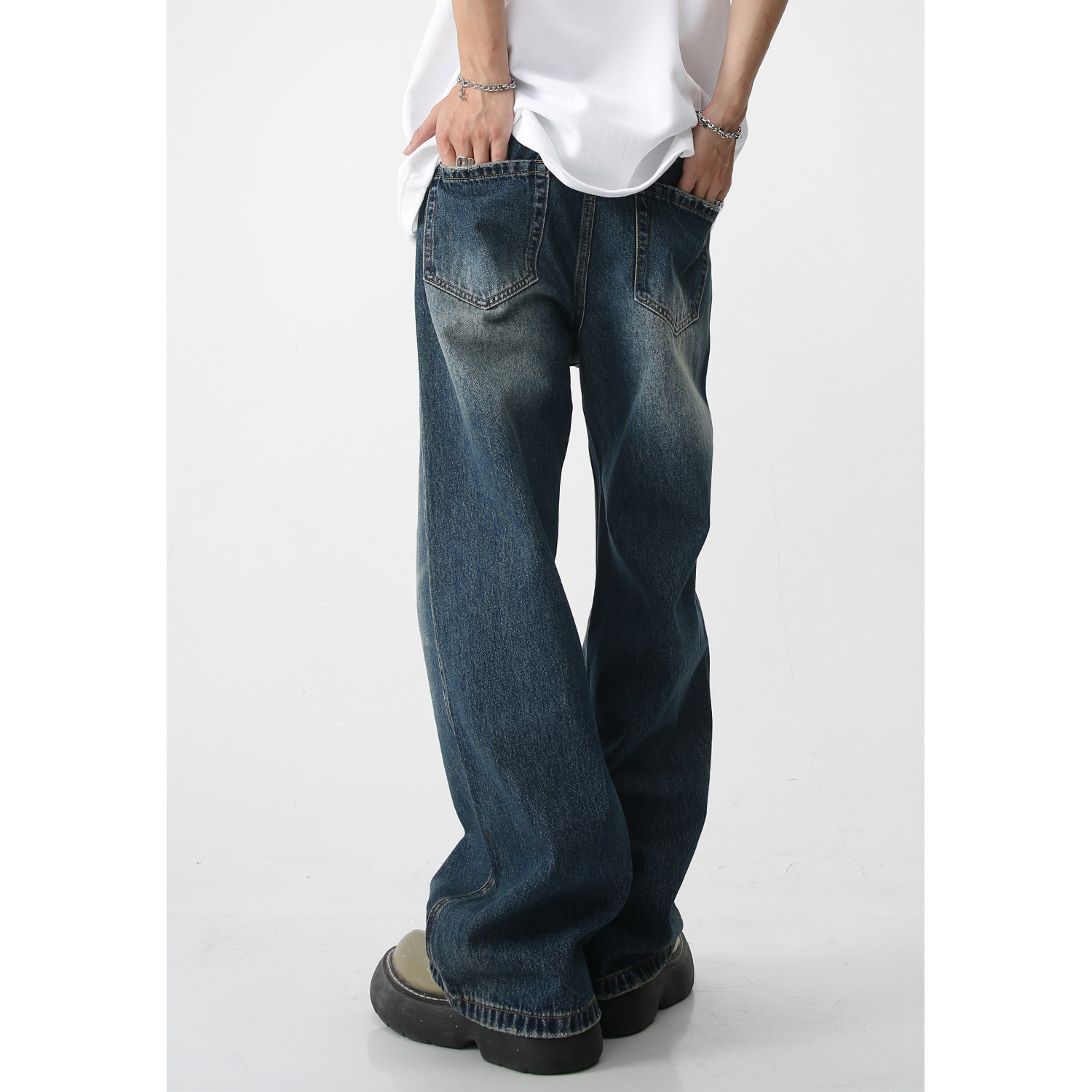 Mtlclothes ropa de los hombres | 2023 primavera y verano nuevo retro American Denim pantalones sueltos pierna ancha marea trapear