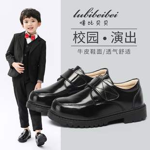Boys Performance Shoes Leather Shoes 2021 New Spring and Autumn Boys Children Black English Primary School Students Spring and Summer Soft Bottom Children's Shoes