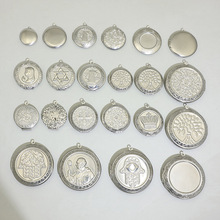 外贸热销不锈钢圆形相盒饰品配件DIY欧美风个性吊坠刻字logo