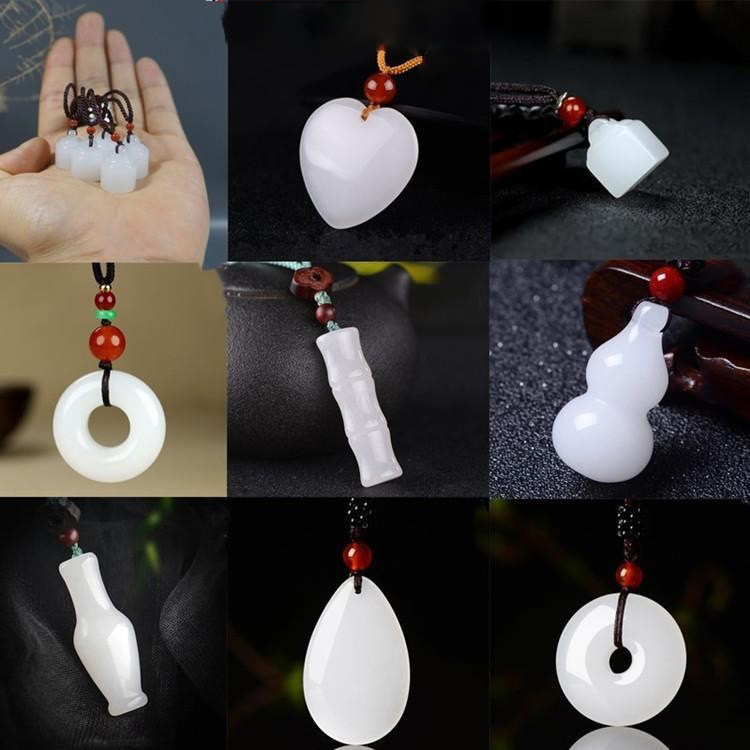 和田羊脂白玉金丝玉葫芦花瓶秤砣平安扣竹节鸡心形玉石吊坠挂件