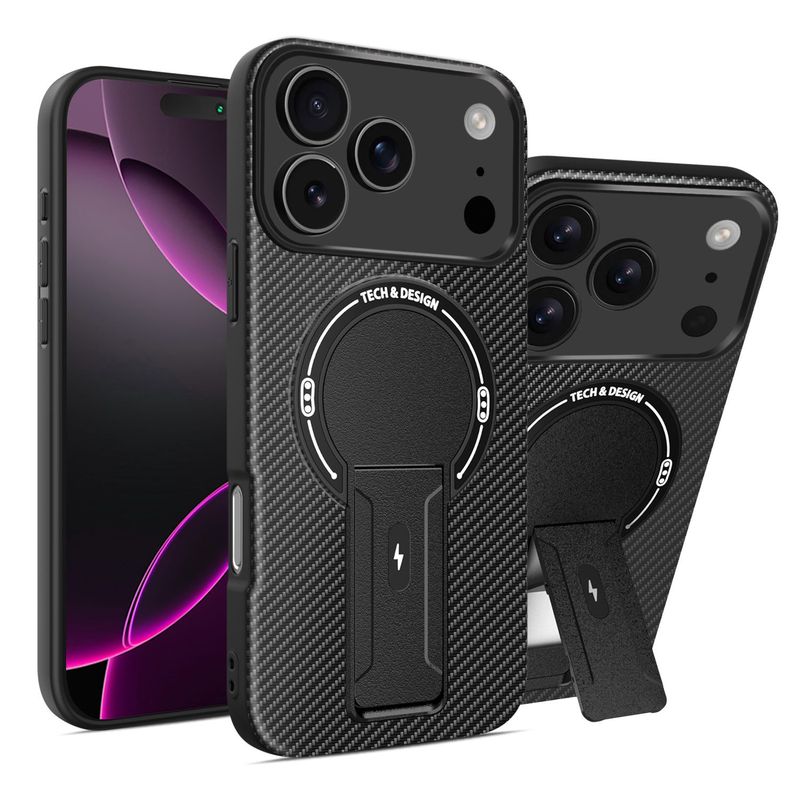 适用iPhone17Promax手机壳跨境炭纤维纹支架磁吸苹果16防摔15硬壳|undefined