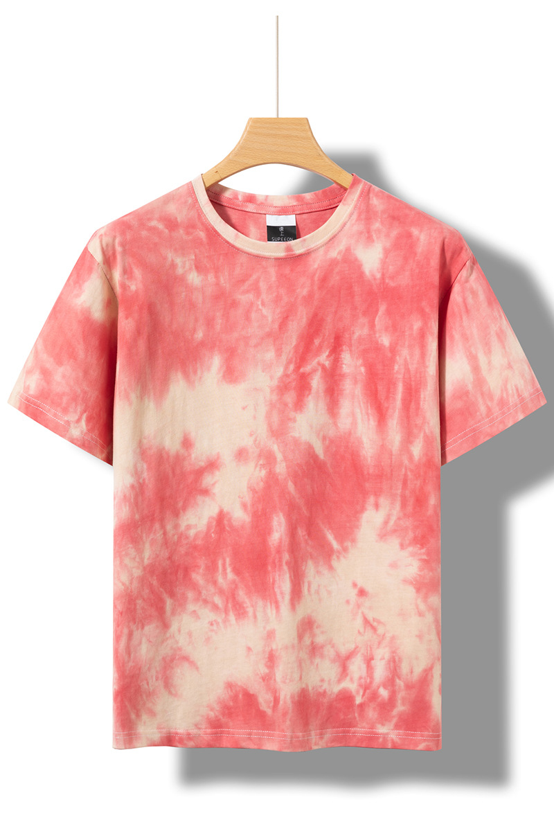 Camiseta de algodón tie-dye para hombre 2025 pareja de verano de manga corta ins suelta de gran tamaño cuello redondo tendencia camiseta superior para hombre