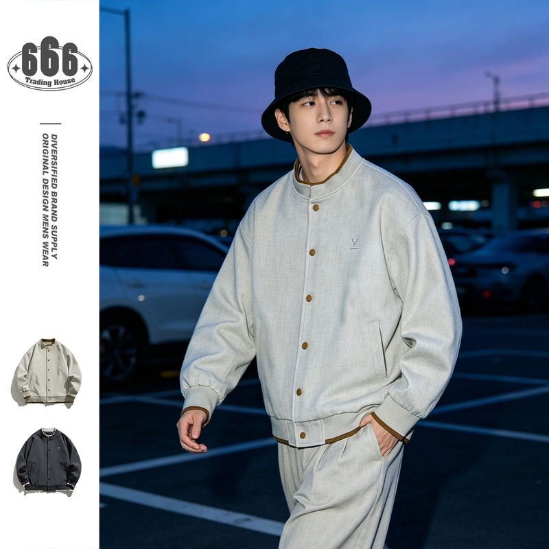 Wanlegetu Simple Designer Trendy Brand Baseball Jacket Men's Spring and Autumn New Workwear Stand Collar Jacket Jk5561 Wanlegetu Simple Designer Trendy Brand Baseball Jacket Men's Spring and Autumn New Workwear Stand Collar Jacket Jk5561