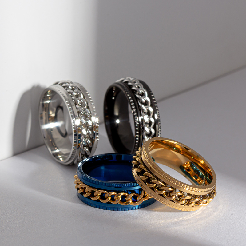 Heißer Verkauf Schmuck Herren Kette Drehen Edelstahl Dekompression Ring Standard-US-Größe Optional Multi-Color Matching_voghion.com