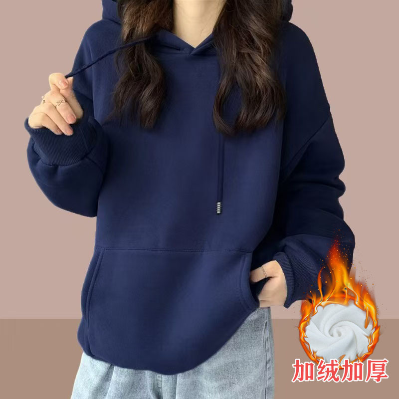 加绒连帽卫衣女情侣装2025秋冬宽松bf慵懒风休闲外套帽衫女装外贸|undefined