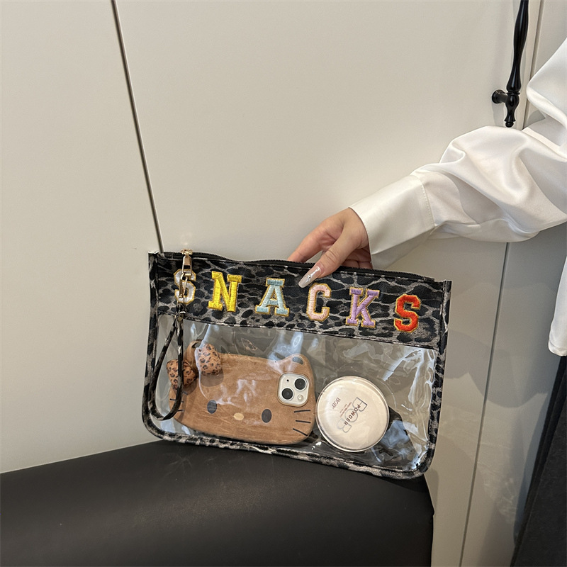 Tendencia transparente nueva impresión de letras bolsas de mano mujeres bordadas versátiles de gran capacidad de compras personalidades casuales