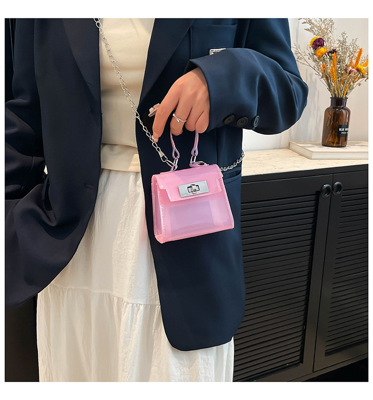 165g Weight Flip Cover, Lock clasp Closure Type Single Shoulder Strap, Top Handle Strap Type Casual Occasion PVC Material Solid Color Pattern All Seasons Season Women's Gender Streetwear Style Square Shape Small Size Women's Small PVC Solid Color Streetwear Square Flip Cover Lock Clasp 7