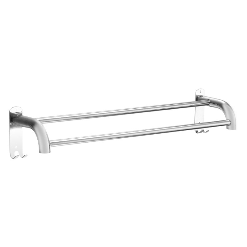 Punch-free towel rack stainless steel bathroom double-layer towel rack bathroom storage rack single and double rod hardware wall hanging parts