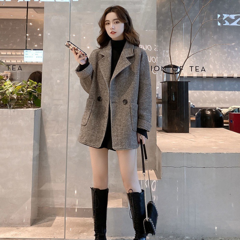 Women's Suit Jacket 2024 Spring New Korean-style British-style Woolen Loose Slimming Casual Small Suit Top