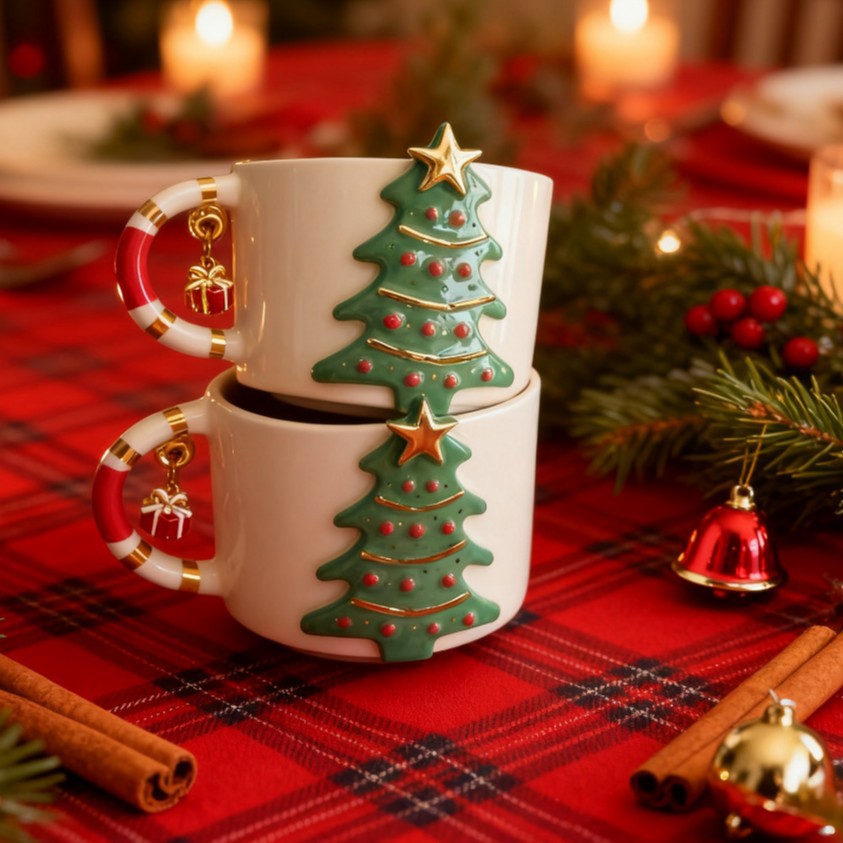 Navidad árbol de Navidad tridimensional taza de cerámica Qin Sheng taza de cerámica festivales regalos de Navidad taza de café regalos