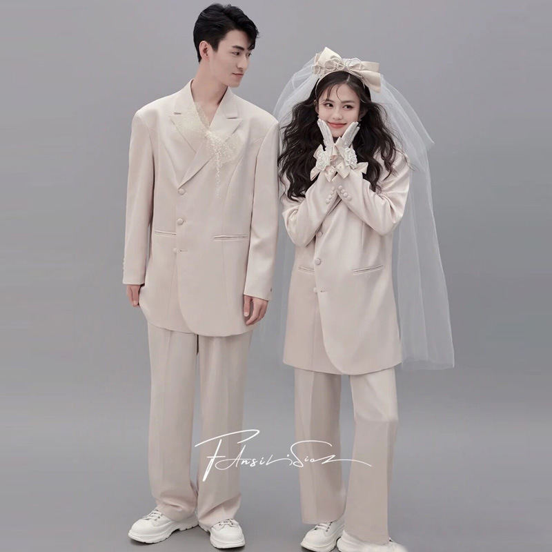 (2개) 새로운 사진 스튜디오 사진 테마 의류 커플 사진 분위기 세트 패션 잡지 바람 사진 여행 웨딩 원피스